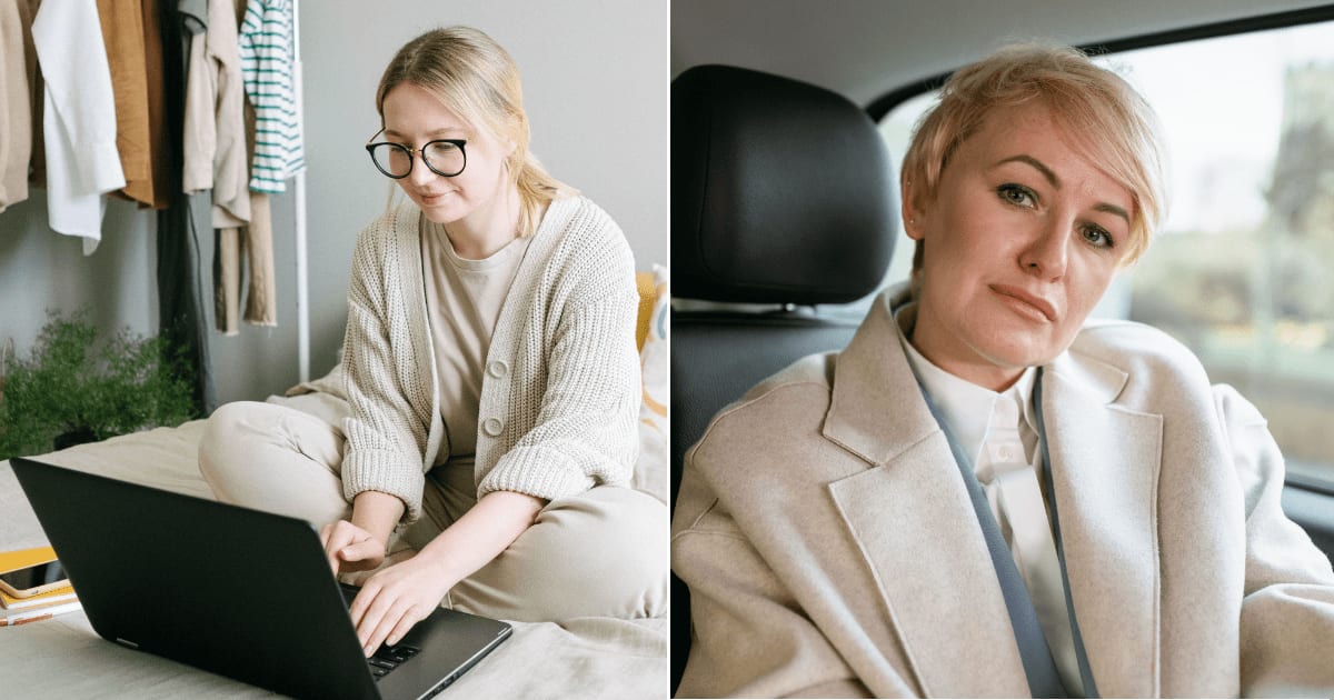 (L) A young woman is using a laptop. (R) A woman seated in a car. (Representative Cover Image Source: Pexels| L - Ivan S, R - Mart Production)