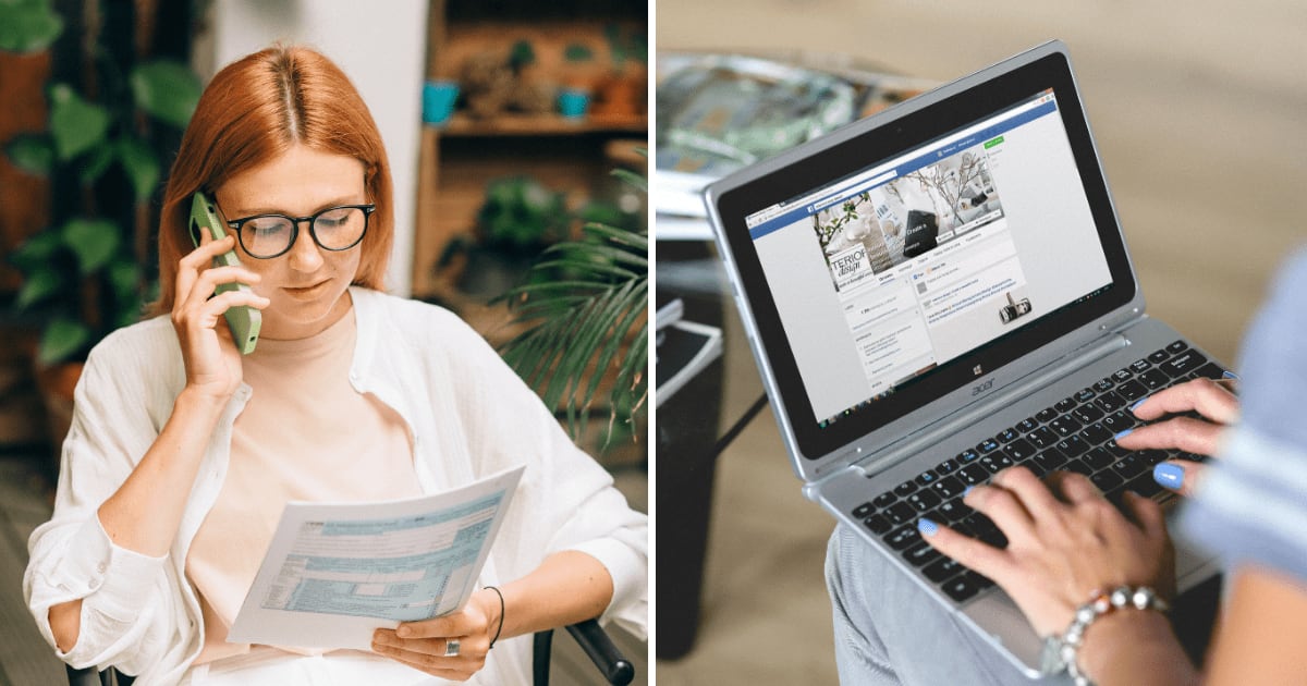 (L) Woman reading something. (R) Woman using Facebook on a laptop. (Representative Cover Image Source: Pexels | (L) Nataliya Voitkevich, (R) Karolina Grabowska)