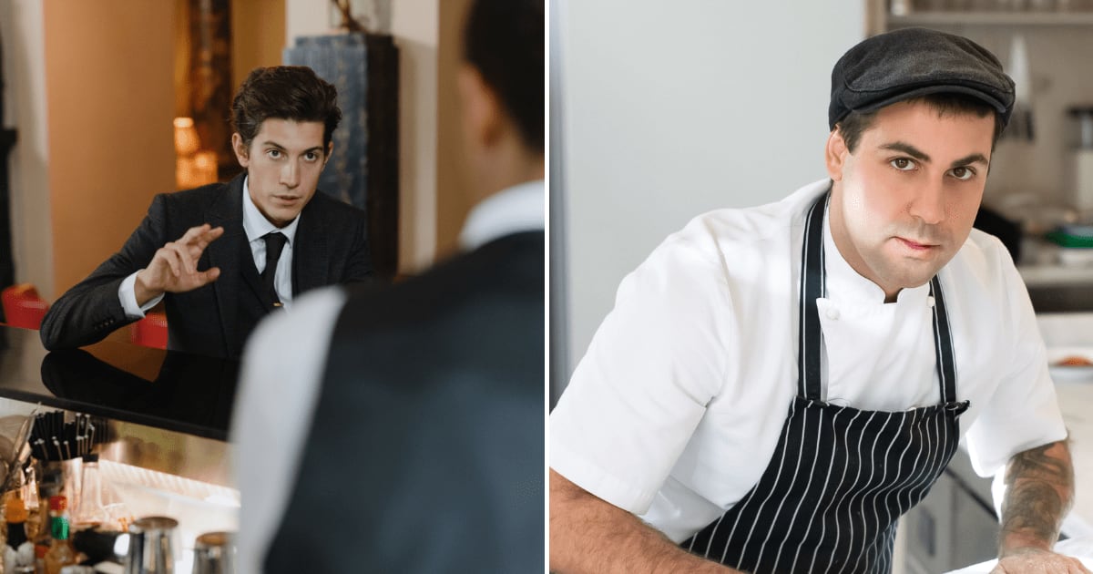 (L) A man at the bar counter calling the waiter with a hand gesture. (R) A staff at a restaurant looking at a customer. (Representative Cover Image Source: Pexels | (L)  cottonbro studio, (R) Kampus Production)