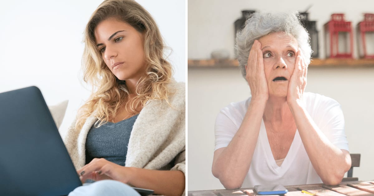 (L) Woman using laptop. (R) Shocked older woman. (Representative Cover Image Source: Pexels | (L) Kampus Production, (R) Kampus Production)