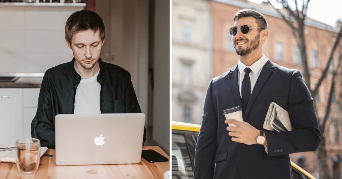 (L) Man working on laptop. (R) Happy man wearing suit. (Representative Cover Image Source: Pexels | (L) Vlada Karpovich, (R) Andrea Piacquadio)