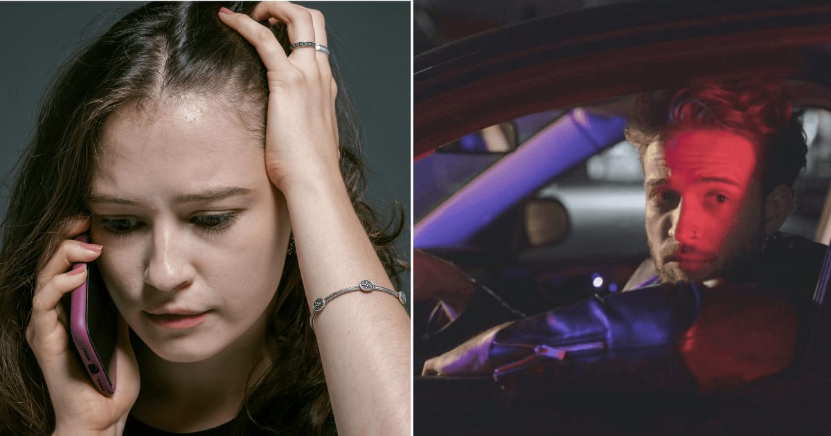 (L) A scared woman on phone. (R) A man looking out from his car while driving. (Representative Cover Image Source: Pexels| L -  Ketut Subiyanto, R - Ron Lach)