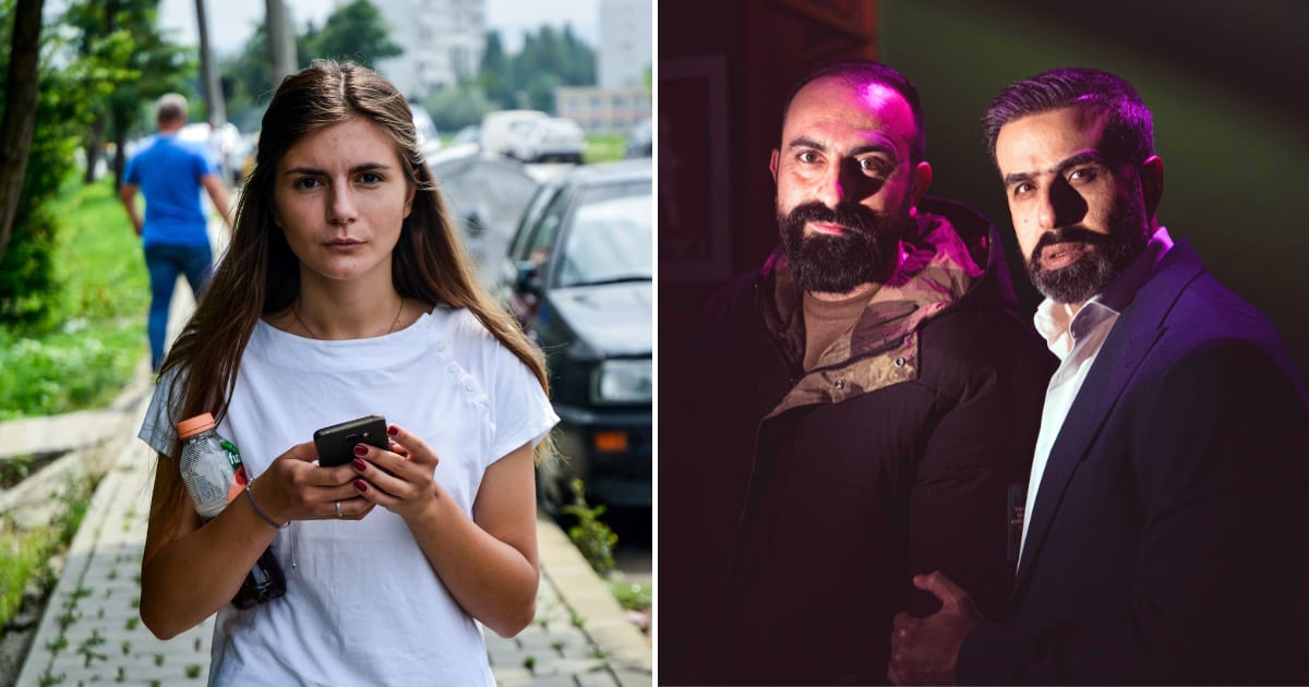 (L) A teenage girl walking on the footpath looking terrified. (R) Two men staring at someone with a creepy smile. (Representative Cover Image Source: Pexels | (L) Bogdan Dirică, (R) khezez)