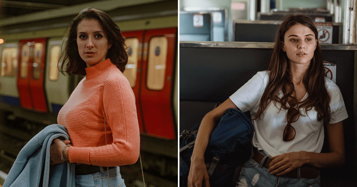 (L) A woman annoyed at someone at the train station. (R) A woman sitting in a train. (Representative Cover Image Source: Pexels | (L) Marek Mucha, (R) Ketut Subiyanto)