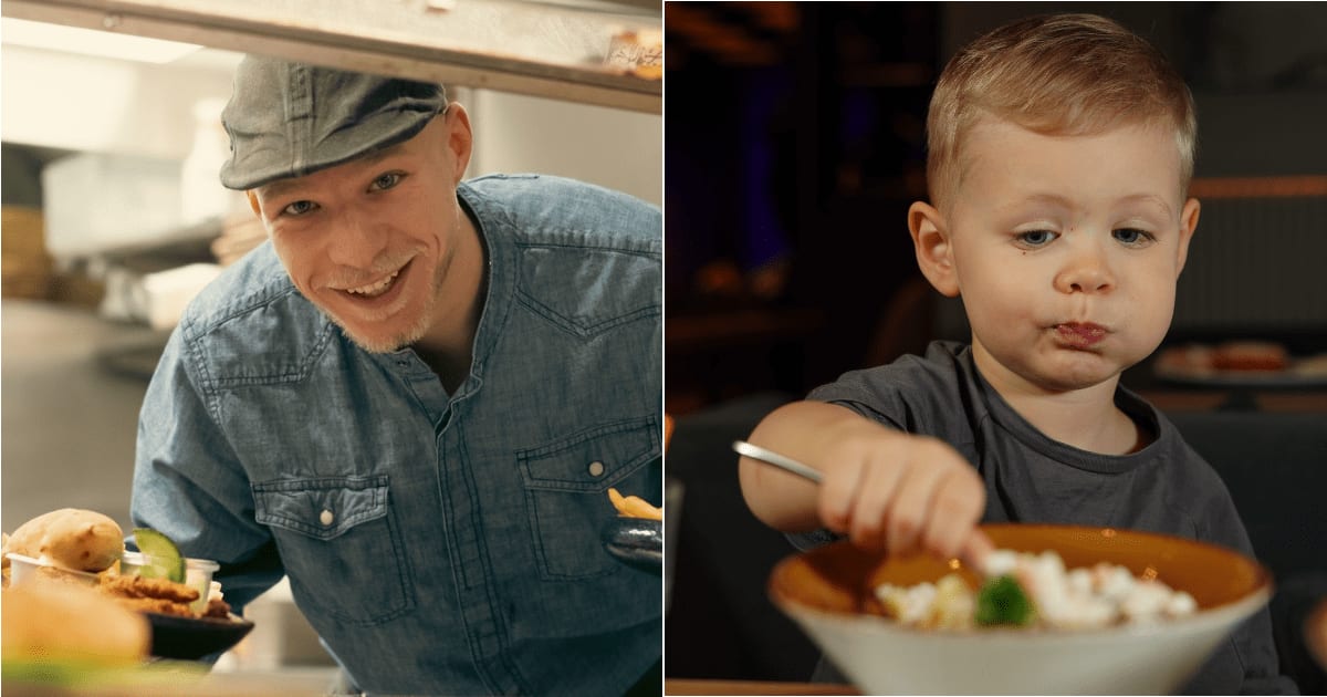 (L) A server bringing food to a table. (R) A toddler enjoying his meal. (Representative Cover Image Source: Pexels| L - Vadislav Anchukk, R - Nadin Sh)