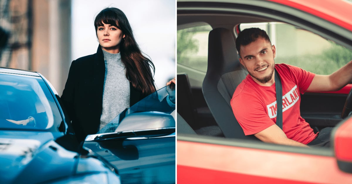 (L) A woman getting into her car. (R) A man smiling at someone peeking out through his car window. (Representative Cover Image Source: (L) Unsplash | Taneli Lahtinen, (R) Pexels | MUHAMMAD ZACK)