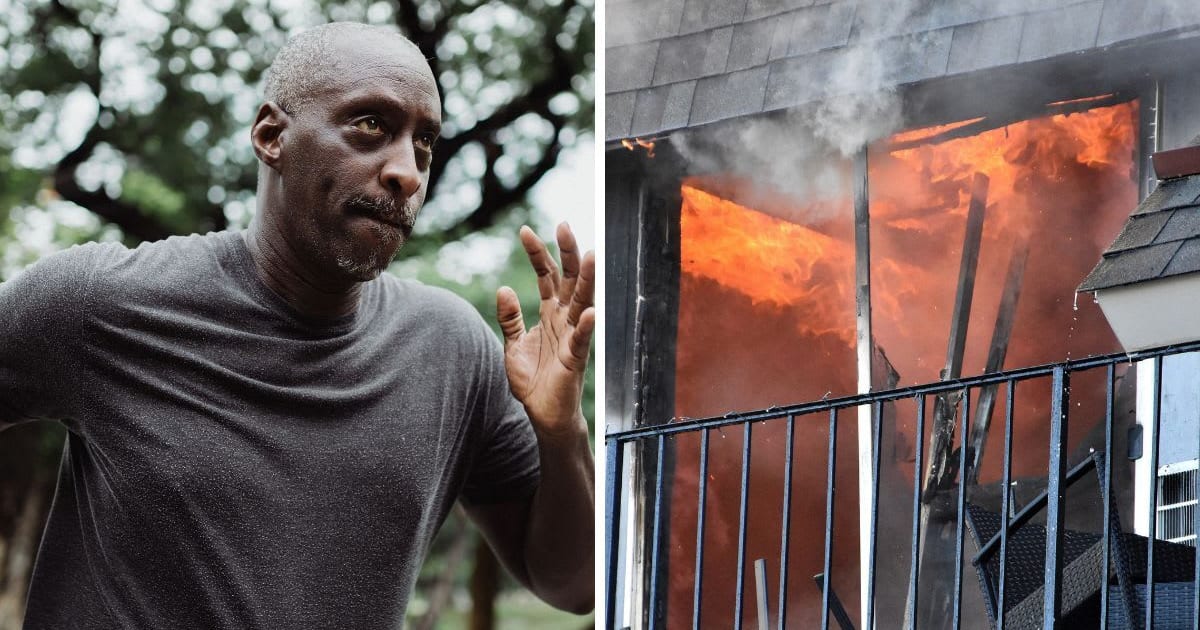 (L) Man running (R) Building on fire (Representative Cover Image Source: (L) Pexels, Ketut Subiyanto | Pexels, Kurt Hudspeth)