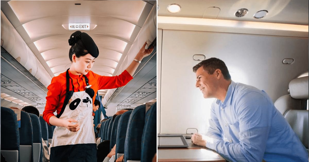 (L) Flight attendant assisting passengers in a plane. R - Man chatting aboard a flight. (Representative Cover Image Source: L - Pexels | Suat iNAN, R - Getty Images | Erik Isakson)