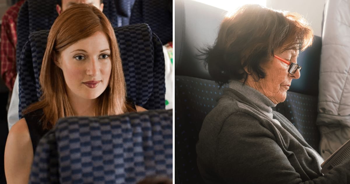 (L) A woman looks surprised on a plane. (R) An elderly passenger is frowning. (Representative Cover Image Source: L - Getty Images| Image Source, R - Pexels| Ahmet Yüksek)