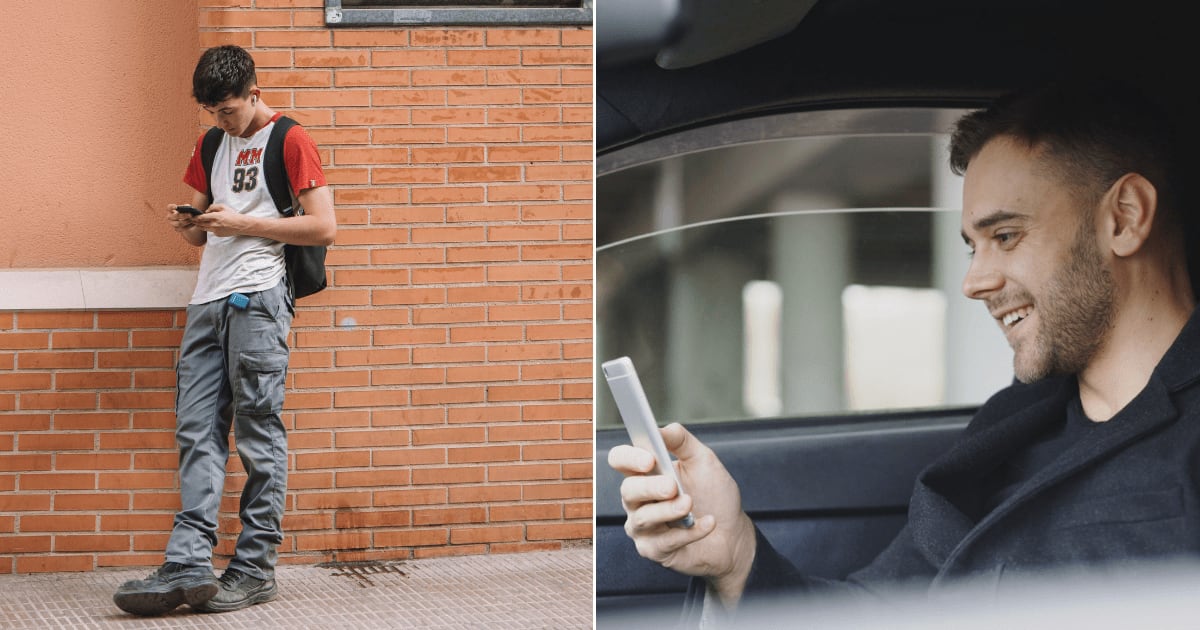L - Teenage boy texting. R - Man using a smartphone inside a car. (Representative Cover Image Source: Pexels | L - Joaquin Carfagna, R -  Vitaly Gariev)