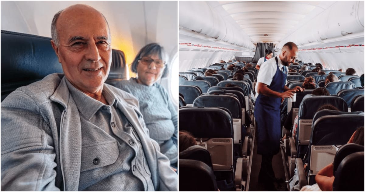 (L) An elderly man in a plane. (R) A steward attending to passengers during flight. (Representative Cover Image Source: L - Getty Images| Urbazon, R - Pexels| Kelly)