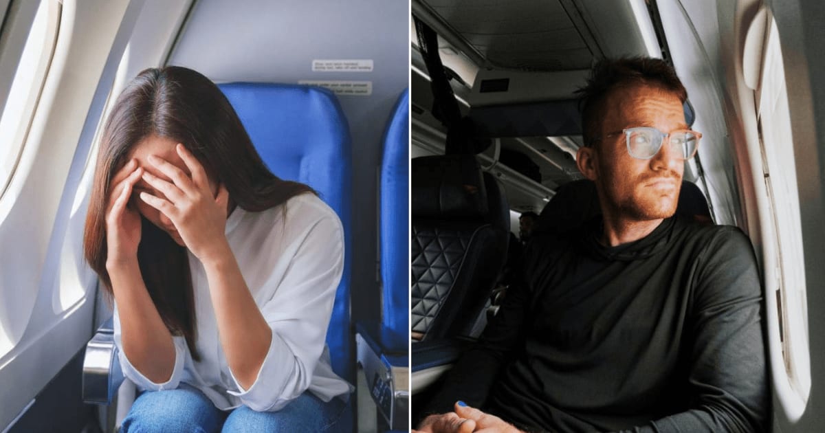(L) Distressed woman on plane. (R) Man sitting in plane. (Representative Cover Image Source: (L) Getty | Farknot_Architect, (R) Pexels | K)