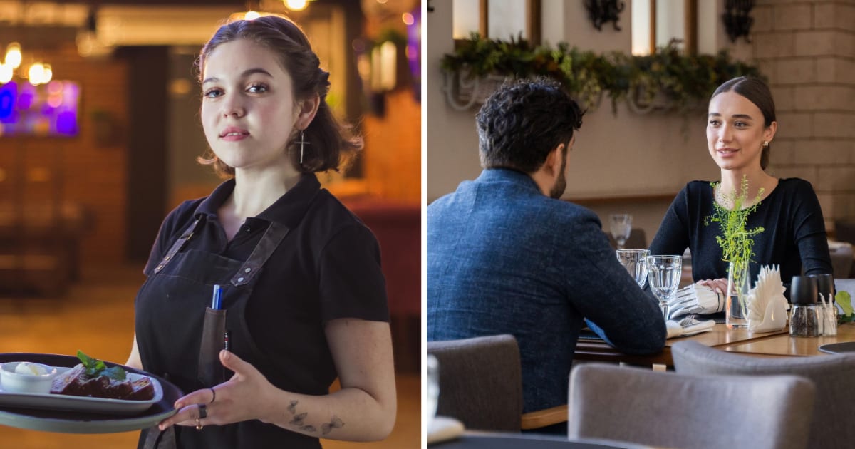(L) Female server carrying food. (R) Couple on date. (Representative Cover Image Source: Pexels | (L) Kenzhar Sharap, (R) Mikhail Nilov)