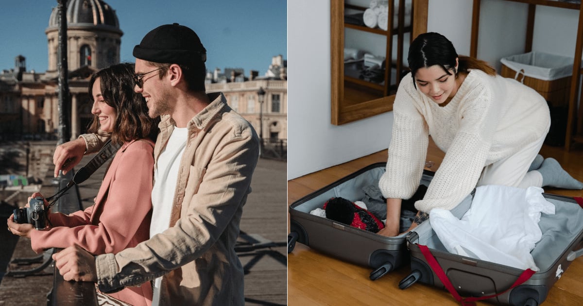 (L) A couple sightseeing. (R) A woman smiles while unpacking her luggage. (Representative Cover Image Source: Pexels| l- Bethany Ferr, R - Timur Weber)
