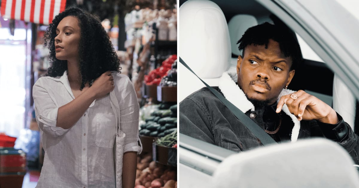 (L) Woman shopping at grocery store. (R) Man sitting in car. (Representative Cover Image Source: Pexels | (L) Mike Jones, (R) SALOMON BYUMA)