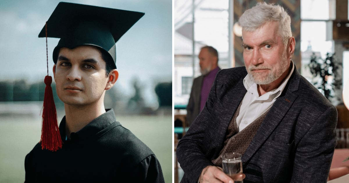 (L) Young man graduating. (R) Old man looking at someone. (Representative Cover Image Source: Pexels | (L) Santiago Sauceda González, (R) Alena Darmel)