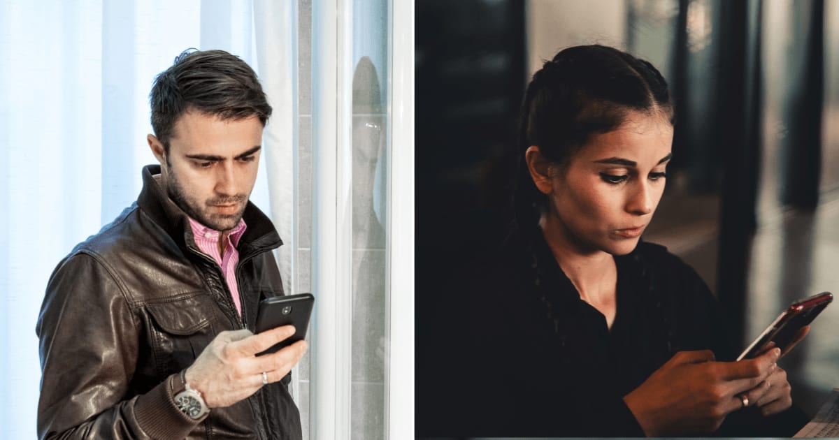  L - Man texting. R - Unhappy woman texting. (Representative Cover Image Source: Pexels | L - Nenad Savic, R - Geancarlo Peruzzolo)  