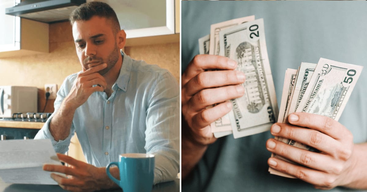 (L) Man reading letter. (R) Man counting dollar bills. (Representative Cover Image Source: Pexels | (L) Vitaly Gariev, (R) https://kaboompics.com/)