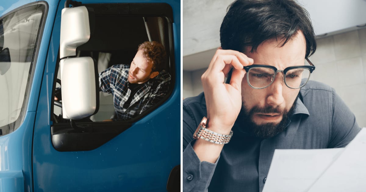 (L) Truck driver looking outside. (R) Stunned man reading letter. (Representative Cover Image Source: Pexels | (L) Gustavo Fring, (R) Mikhail Nilov)