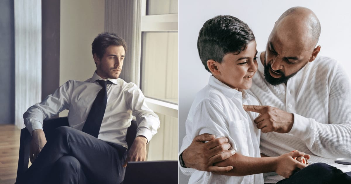 (L) A man in a waiting room pondering deeply. (R) A dad talking to his son. (Representative Cover Image Source: Pexels| L - Andrea Piacquadio, R - Timur Weber)