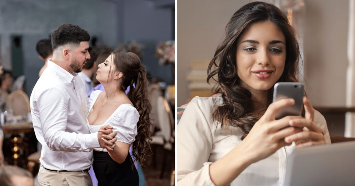 (L) Couple dancing together. (R) Happy woman looking at phone. (Representative Cover Image Source: Pexels | (L) Foto Art Events, (R) Andrea Piacquadio)
