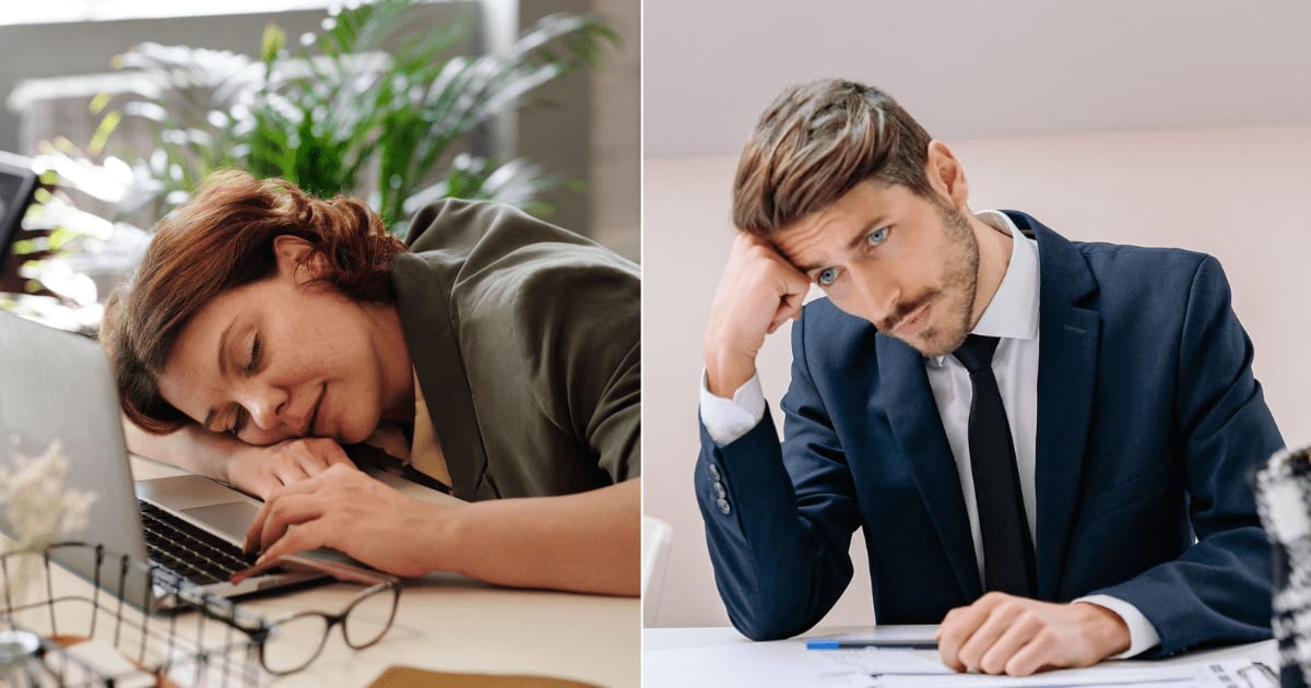 (L) A woman fast asleep during work hours. (R) A manager looks worried and confused. (Representative Cover Image Source: Pexels| L - Marcus Aurelius, R - Yan Krukau)