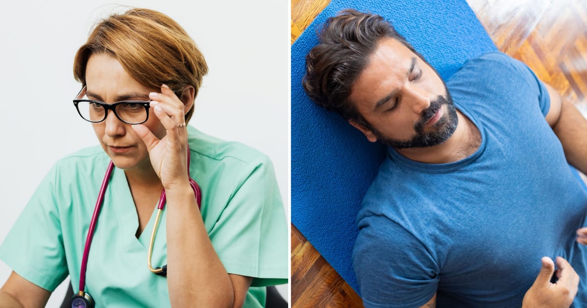 (L) Nurse looking at something. (R) Man lying on the floor. (Representative Cover Image Source: Pexels | (L) Kaboompics, (R) Kampus Production)
