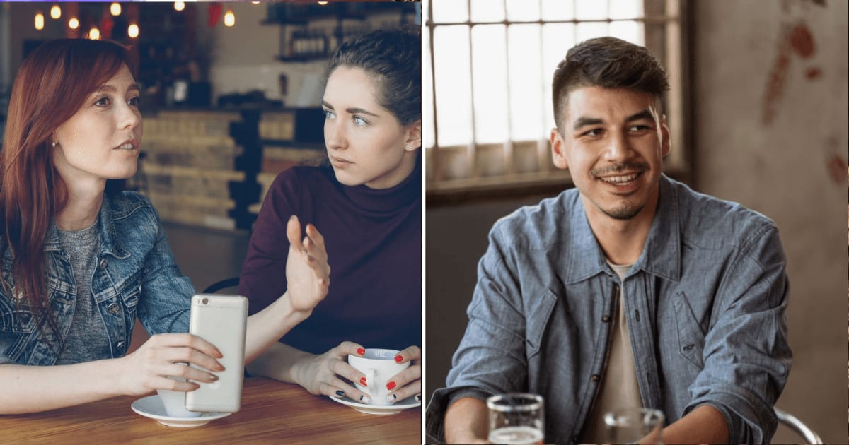 (L) Two women in a bar talking to each other. (R) A man smiling at a bar while talking to someone. (Representative Cover Image Source: Pexels | (L) Vitaly Gariev, (R) Ketut Subiyanto)