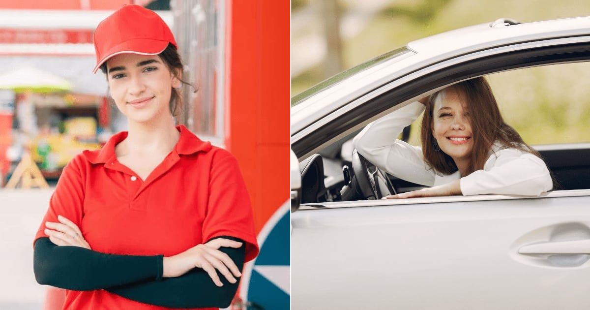(L) An employee smiling while speaking to customer. (R) A woman smiling in her car. (Representative Cover Image Source: L - Getty Images| coffeekai, R - Pexels| Gustavo Fring)
