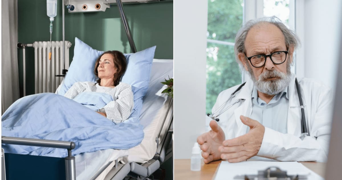 (L) A woman in a hospital room looks emotional. (R) An elderly doctor speaking to a patient. (Representative Cover Image Source: L - Getty Images| Half Dark, R - Pexels| Tima Miroshnichenko)