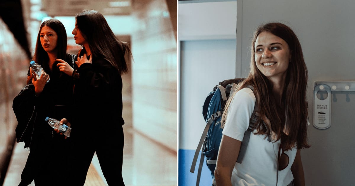 (L) Two women rushing while carrying bags and bottles. (R) A young woman with a backpack smiling. (Representative Cover Image Source: Pexels | (L) Fatih Güney, (R)Ketut Subiyanto)