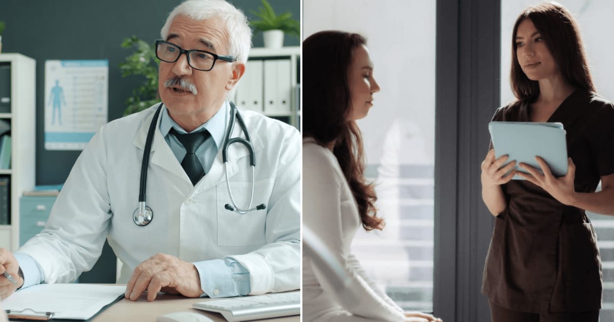 (L) A doctor speaking to a patient. (R) A nurse speaking to a woman. (Representative Cover Image Source: Pexels| L - Vitaly Gariev, R - Anhelina Vasylyk)